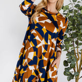 Celeste Full Size Geometric Round Neck Dress with Pockets