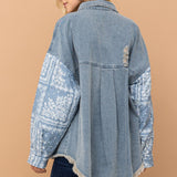 And The Why Full Size Paisley Print Quilted Sleeves Denim Jacket