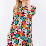 Celeste Full Size Floral Three-Quarter Sleeve Dress with Pockets