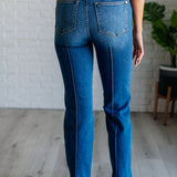 Campbell High Rise Center Seam Detail Straight Jeans