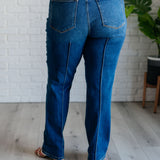 Campbell High Rise Center Seam Detail Straight Jeans