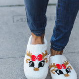 Christmas Reindeer Print Fleece Slippers