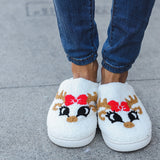 Christmas Reindeer Print Fleece Slippers