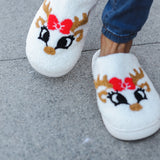 Christmas Reindeer Print Fleece Slippers