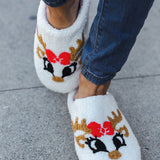 Christmas Reindeer Print Fleece Slippers