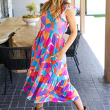 Bold & Beautiful Multicolor Abstract Floral Fit & Flare Midi Dress