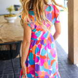 Bold & Beautiful Multicolor Abstract Floral Fit & Flare Midi Dress