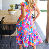 Bold & Beautiful Multicolor Abstract Floral Fit & Flare Midi Dress