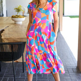 Bold & Beautiful Multicolor Abstract Floral Fit & Flare Midi Dress