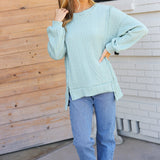 Back to Basics Sage Jacquard Cable Pullover Top