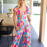 Scarlet & Aqua Geometric Print Wide Leg Jumpsuit