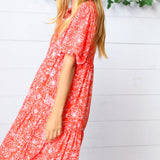 Coral Floral Button Down Midi Dress