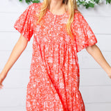 Coral Floral Button Down Midi Dress