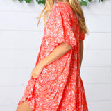 Coral Floral Button Down Midi Dress