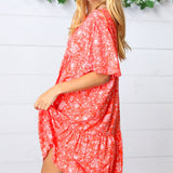 Coral Floral Button Down Midi Dress