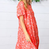 Coral Floral Button Down Midi Dress