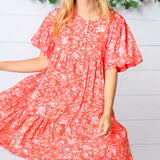 Coral Floral Button Down Midi Dress