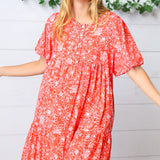 Coral Floral Button Down Midi Dress