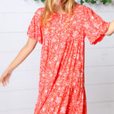 Coral Floral Button Down Midi Dress