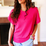 Be Your Best Fuchsia Cable Knit Dolman Short Sleeve Sweater Top