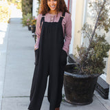 Feeing Joyful Black Wide Leg Adjustable Baggy Bib Jumpsuit