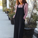 Feeing Joyful Black Wide Leg Adjustable Baggy Bib Jumpsuit