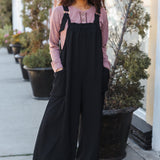 Feeing Joyful Black Wide Leg Adjustable Baggy Bib Jumpsuit