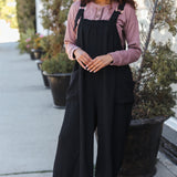 Feeing Joyful Black Wide Leg Adjustable Baggy Bib Jumpsuit