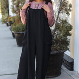 Feeing Joyful Black Wide Leg Adjustable Baggy Bib Jumpsuit