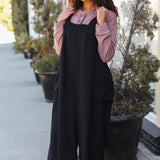 Feeing Joyful Black Wide Leg Adjustable Baggy Bib Jumpsuit