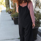 Feeing Joyful Black Wide Leg Adjustable Baggy Bib Jumpsuit