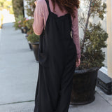 Feeing Joyful Black Wide Leg Adjustable Baggy Bib Jumpsuit