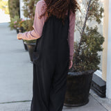 Feeing Joyful Black Wide Leg Adjustable Baggy Bib Jumpsuit