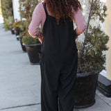 Feeing Joyful Black Wide Leg Adjustable Baggy Bib Jumpsuit