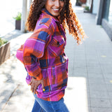 Stand Out Magenta & Orange Plaid Fleece Collared Shacket