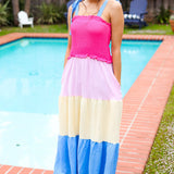 Vacay Vibes Hot Pink & Blue Smocked Color Block Maxi Dress