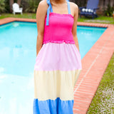 Vacay Vibes Hot Pink & Blue Smocked Color Block Maxi Dress