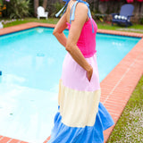 Vacay Vibes Hot Pink & Blue Smocked Color Block Maxi Dress