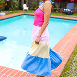 Vacay Vibes Hot Pink & Blue Smocked Color Block Maxi Dress