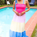 Vacay Vibes Hot Pink & Blue Smocked Color Block Maxi Dress