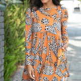 Rust Animal Geo Print Swing Dress with Pockets