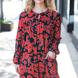 Boldly You Rust & Black Floral Print Front Tie Dress