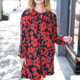 Boldly You Rust & Black Floral Print Front Tie Dress