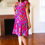 You Got This Purple Abstract Floral Print Tiered Ruffle Sleeve Dress