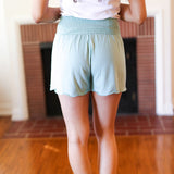 Seafoam Smocked Waist Scalloped Shorts