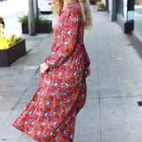 Casual Living Burgundy Floral Collared Fit & Flare Maxi Dress