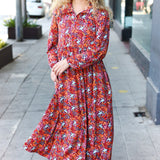 Casual Living Burgundy Floral Collared Fit & Flare Maxi Dress