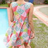 Hello Beautiful Peach & Sage Patchwork Babydoll Swing Dress