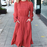 Love Found Rust Mock Neck Embossed Lined Dress