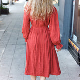 Love Found Rust Mock Neck Embossed Lined Dress